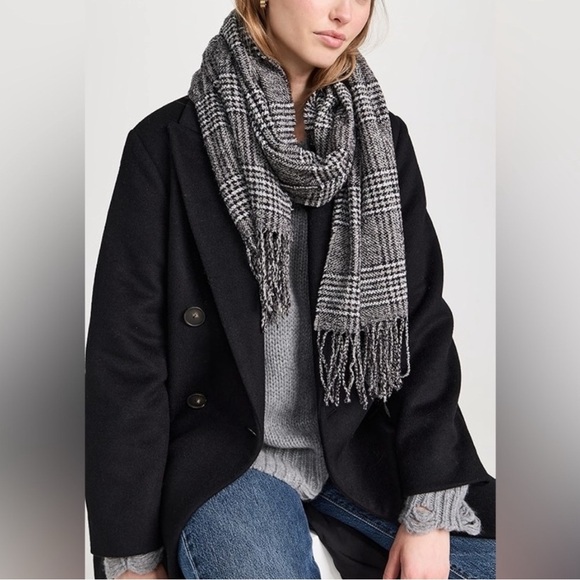 Madewell NEW Beattie Plaid Scarf Wool Blend Fringe Scarf Dusk Grey OS - Picture 1 of 11